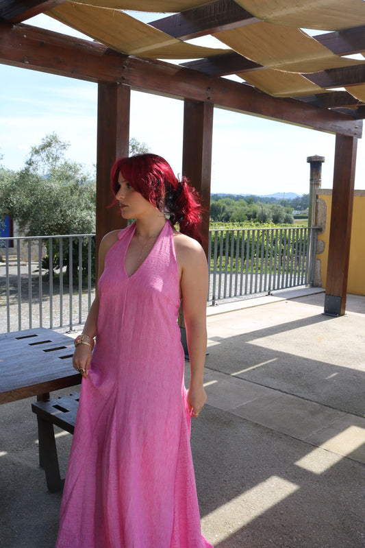 Vestido com Costa Aberta Rosa