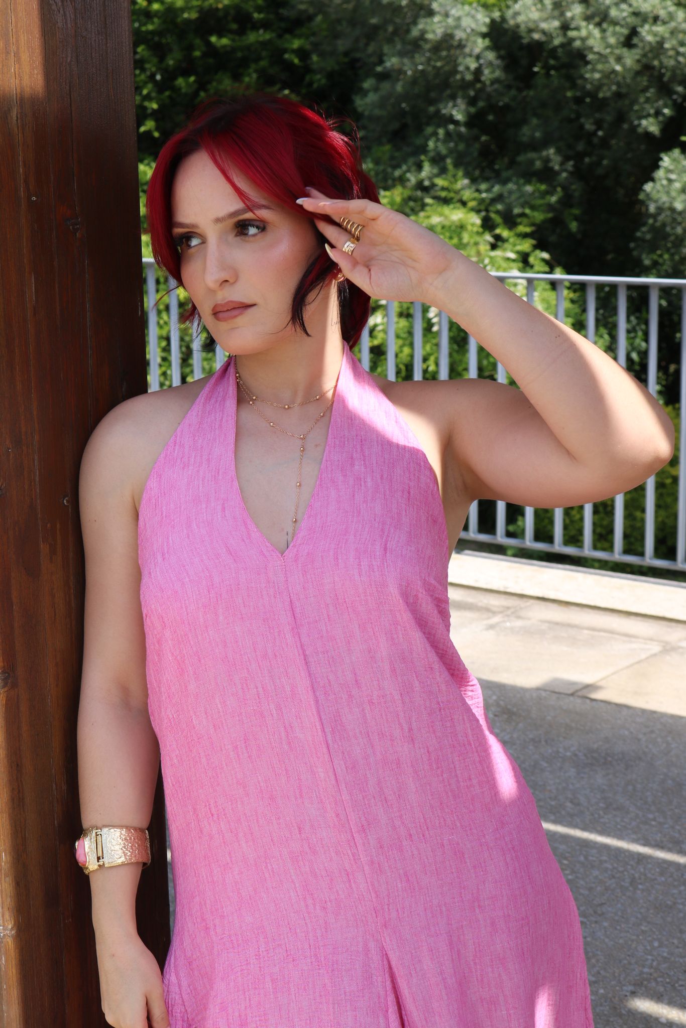 Vestido com Costa Aberta Rosa