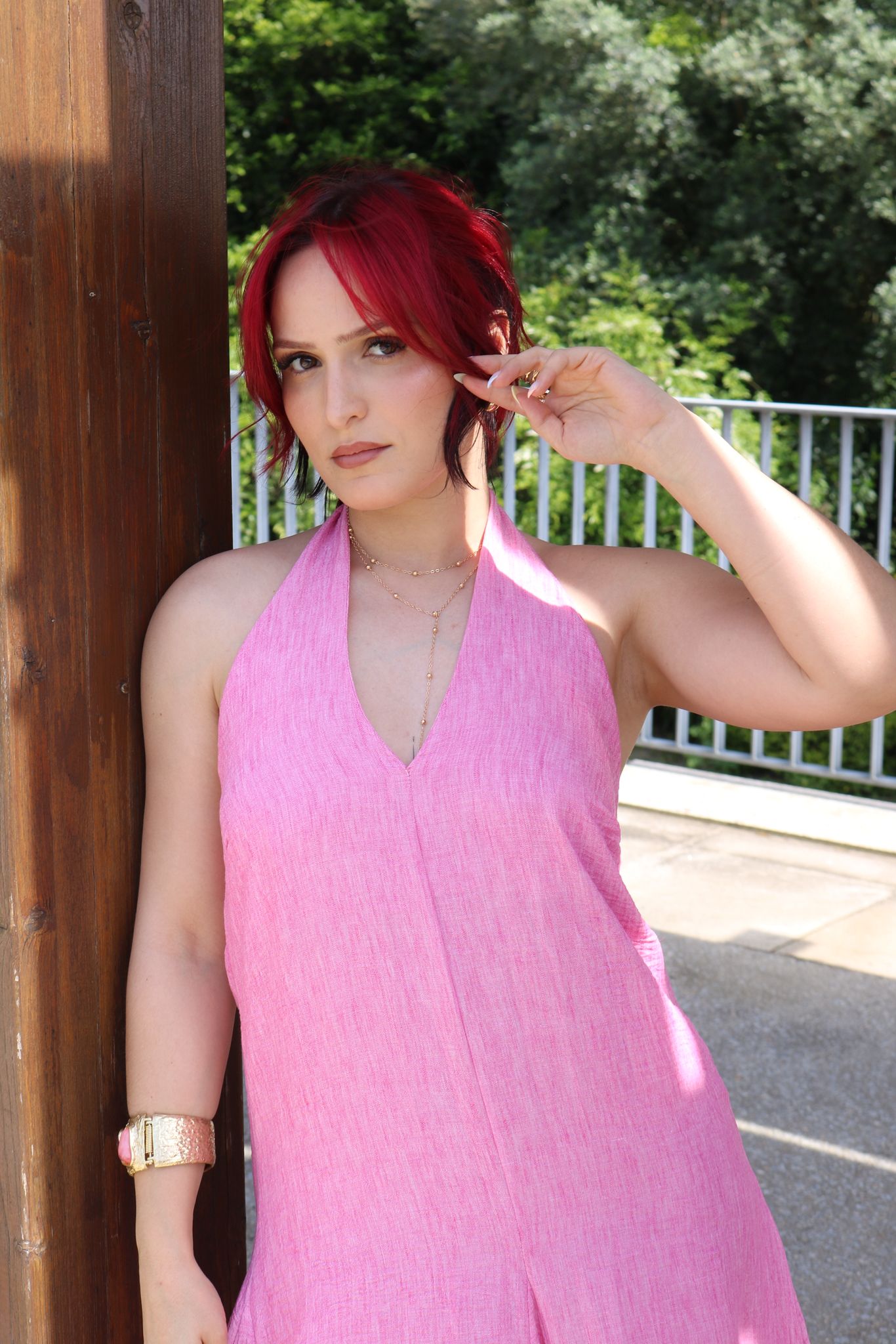 Vestido com Costa Aberta Rosa