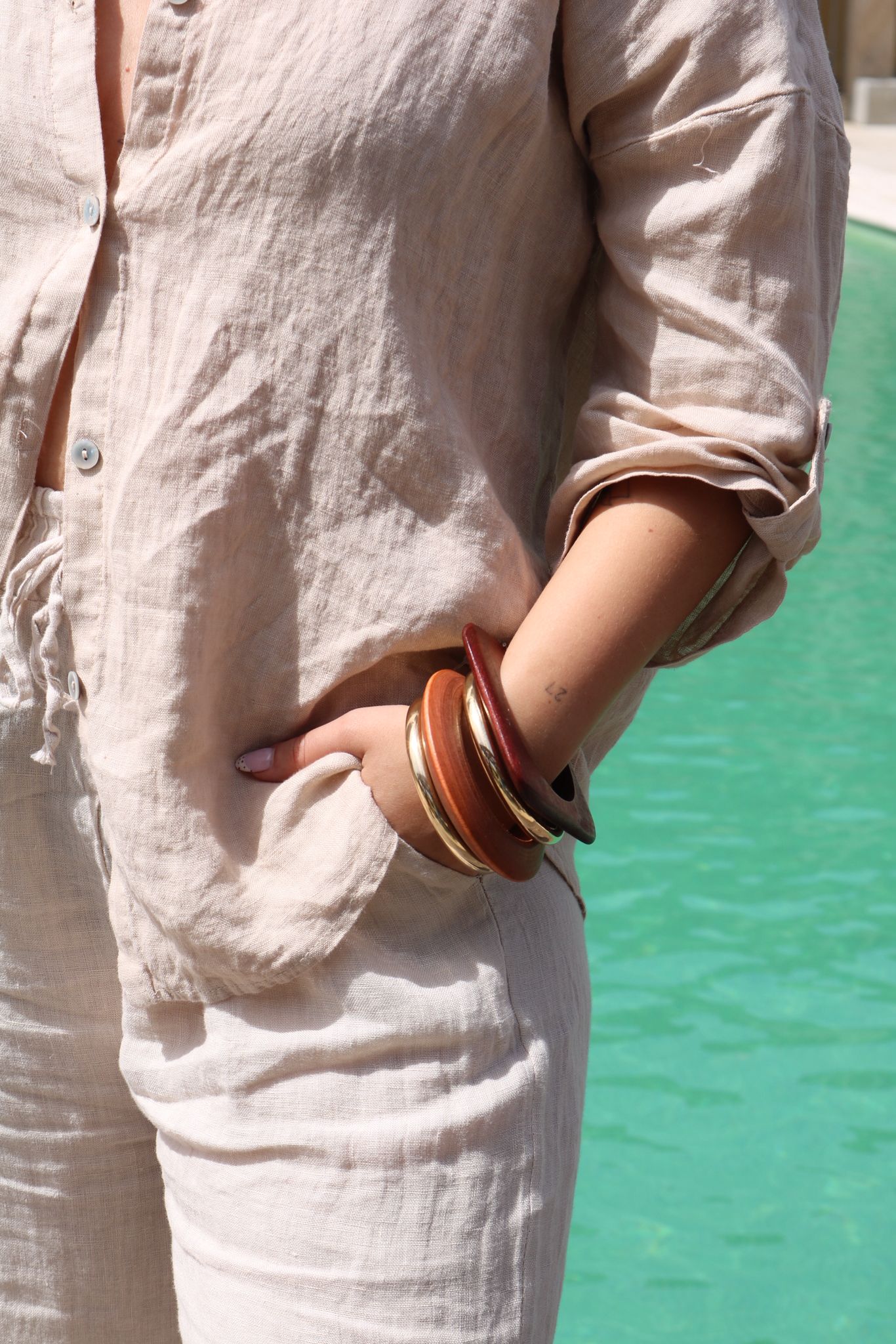 Conjunto Camisa Linho Bege