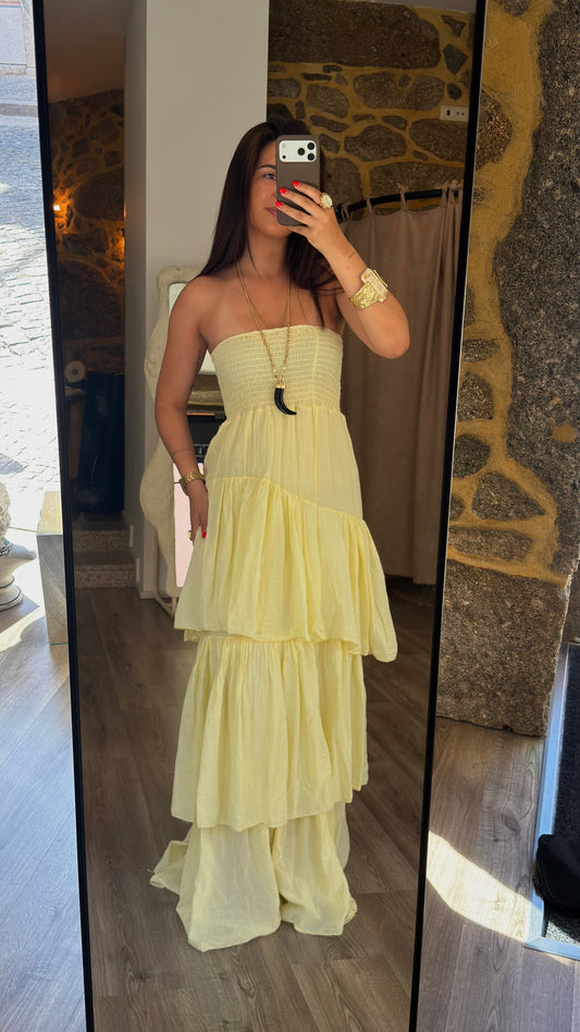 Vestido de Folhos Amarelo
