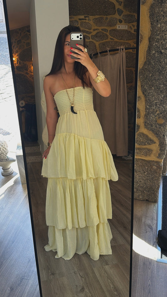 Vestido de Folhos Amarelo