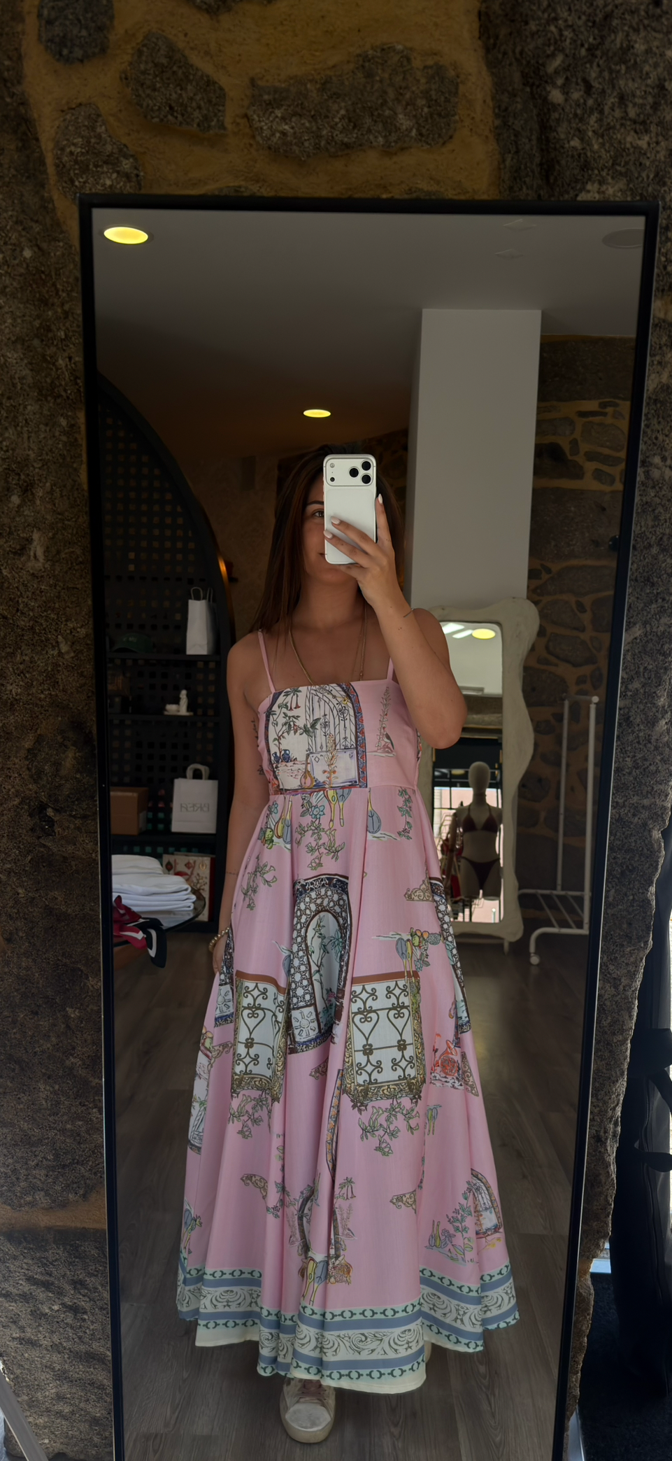 Vestido Midi Flores Rosa
