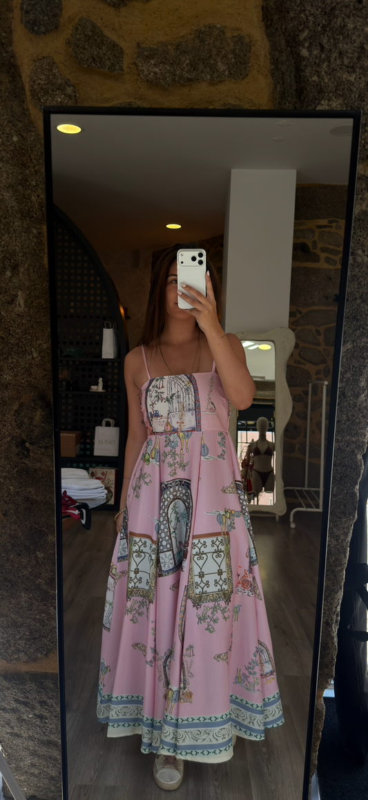 Vestido Midi Flores Rosa