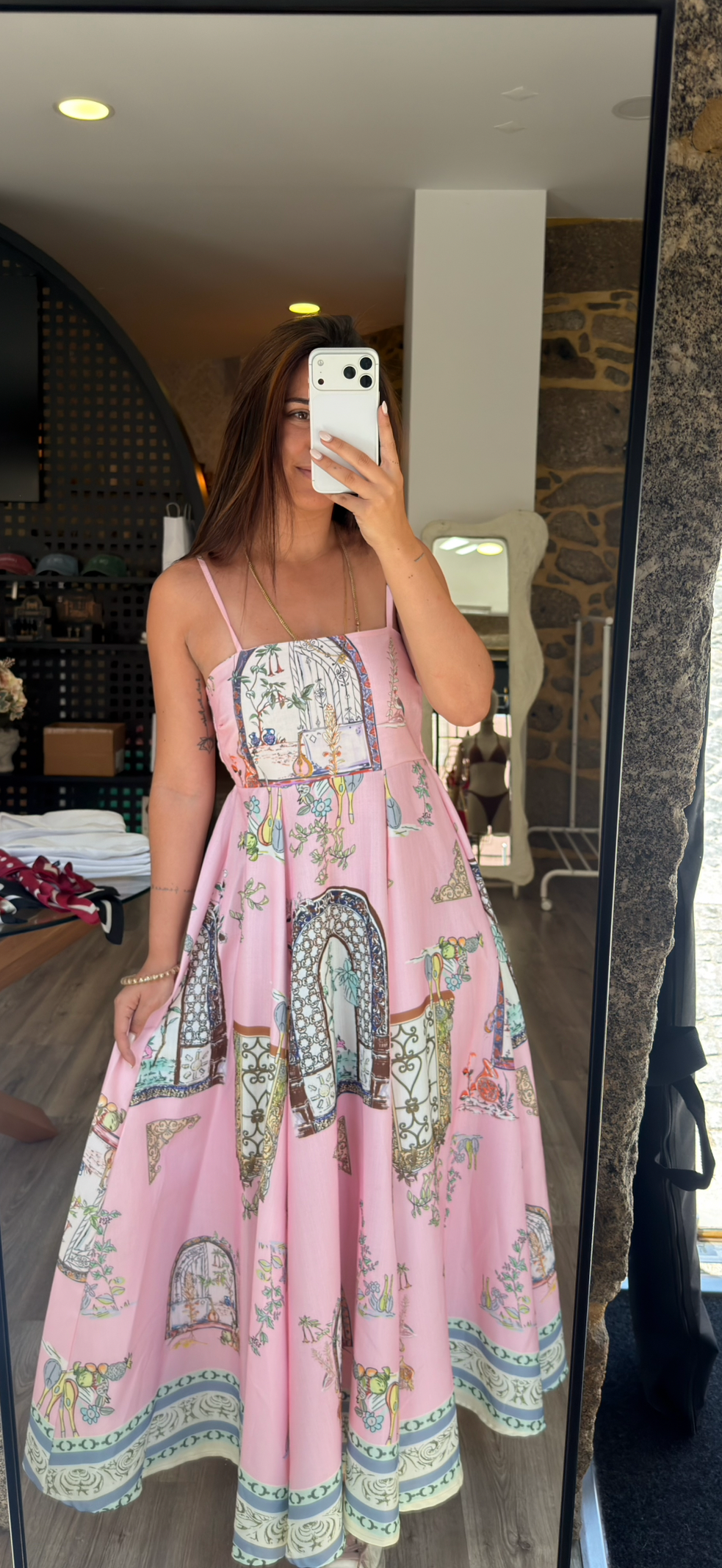 Vestido Midi Flores Rosa