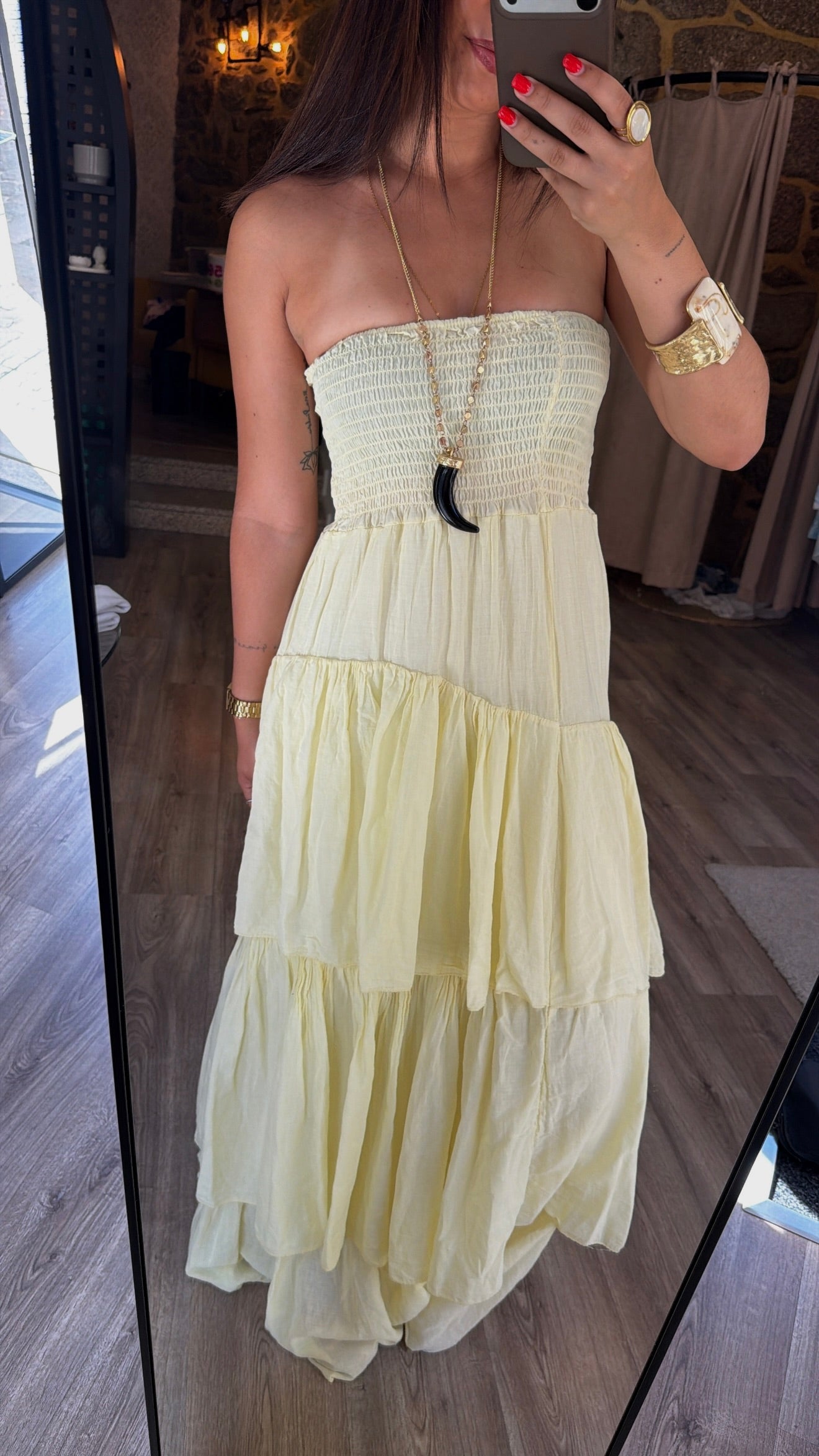 Vestido de Folhos Amarelo