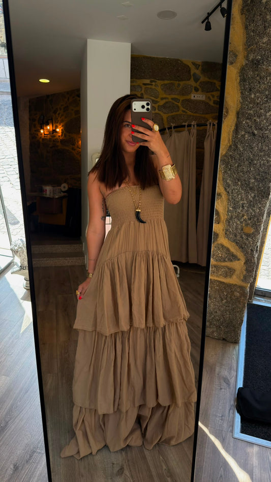 Vestido de Folhos Castanho