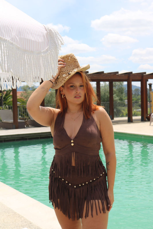 Conjunto de franjas Castanho
