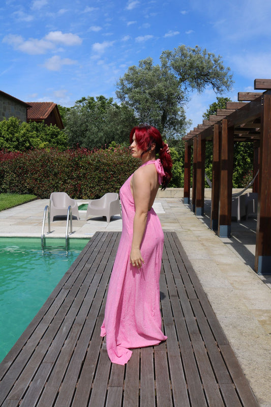 Vestido com Costa Aberta Rosa